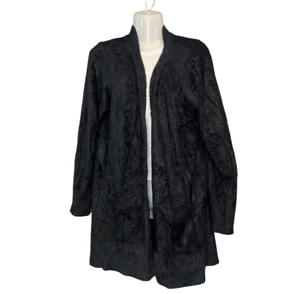 Love Scarlett Women's Size 1X Faux Fur Open Front Black Cardigan Size Black NEW - Picture 1 of 5